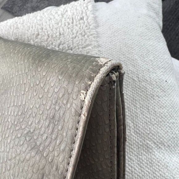 BCBGeneration Clutch Purse Pale Grey/Green Pebbled Faux Leather Fold over Bag - Picture 3 of 11